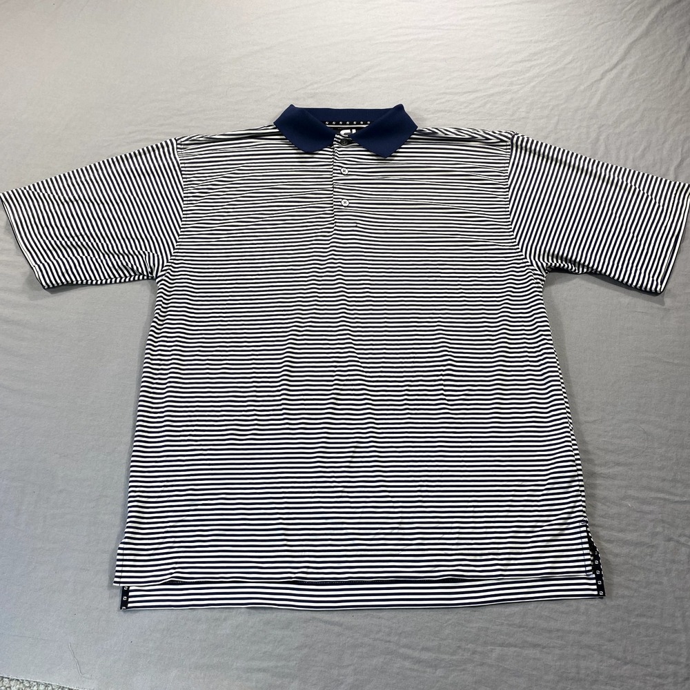 Footjoy Polo Shirt Adult Medium Blue White Lightweight Golf Golfer Rugby FJ Mens